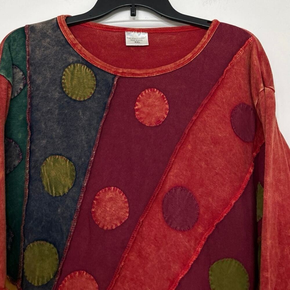 Greater Network 90s Boho Patchwork Cotton Top XXL Nepal Fair Trade Artsy - Picture 4 of 13